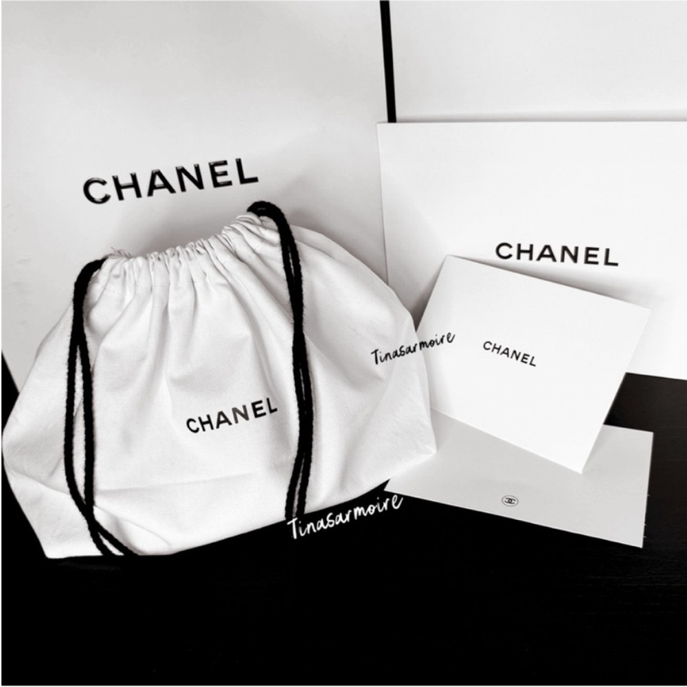 CHANEL White Drawstring Dust Bag with Black Cord